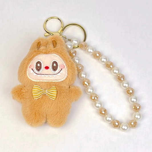 Labubu Plush Keychain β Brown Edition with Pearl Strap