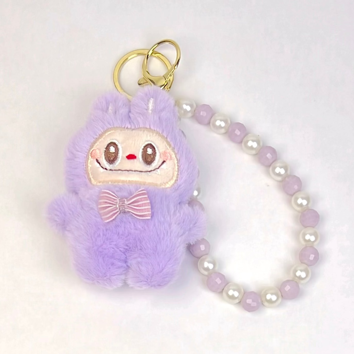 Labubu Plush Keychain — Lavender Edition with Pearl Strap