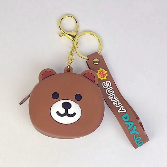 Brown Bear Silicon Pouch Keychain