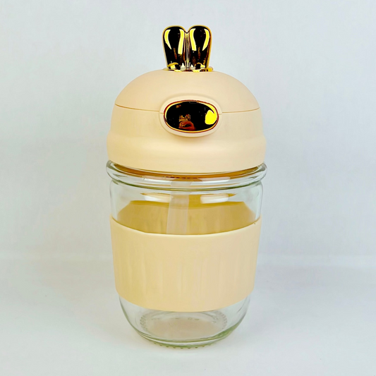 Bunny Top Glass Sipper – Cream Beige