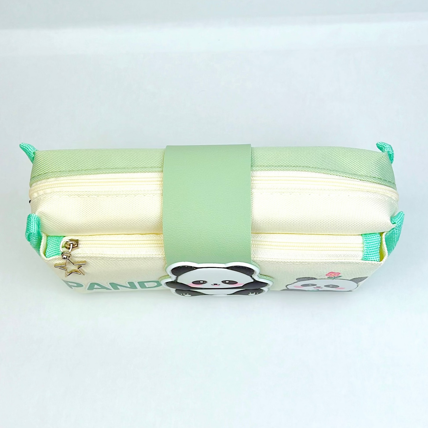 Kawaii Panda Stationery Pouch – Light Green & Cream Double Zipper Case