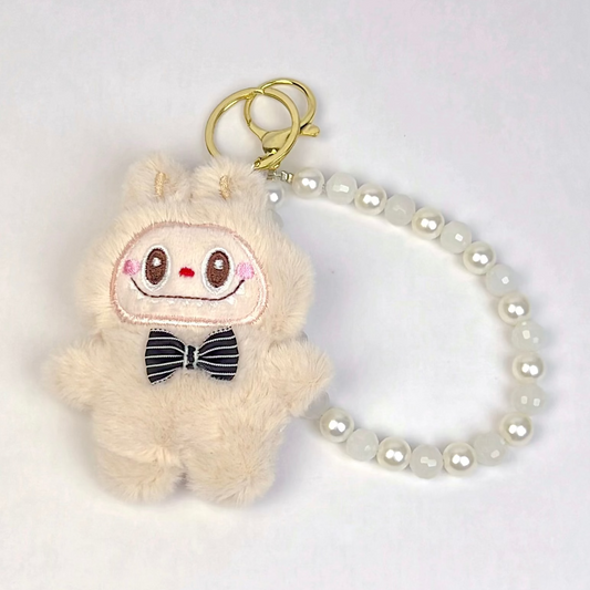Labubu Plush Keychain — Cream Edition with Pearl Strap