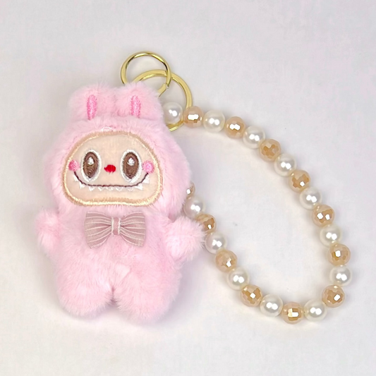 Labubu Plush Keychain — Pink Edition with Pearl Strap